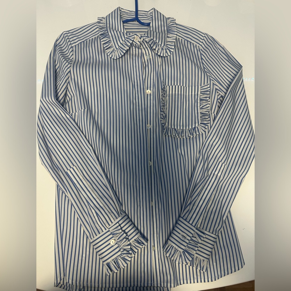 Parosh Blue White Striped Button Shirt Woman Size XS